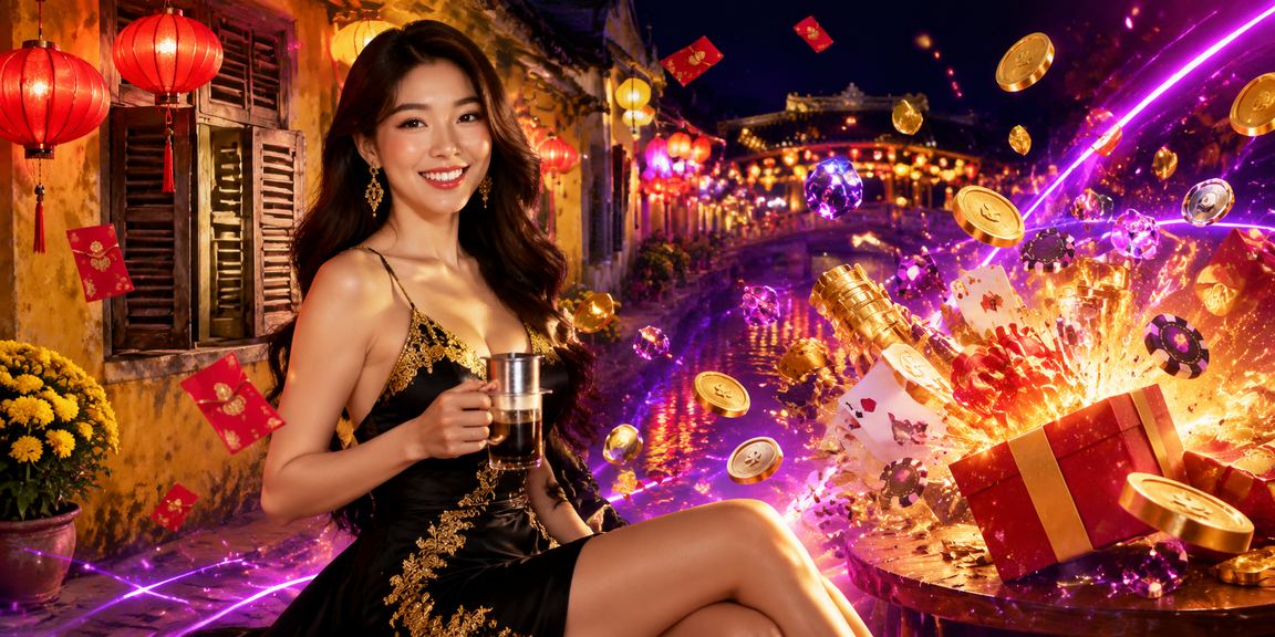 Không khí lễ hội Hội An với phong bì đỏ may mắn và cà phê Việt Nam