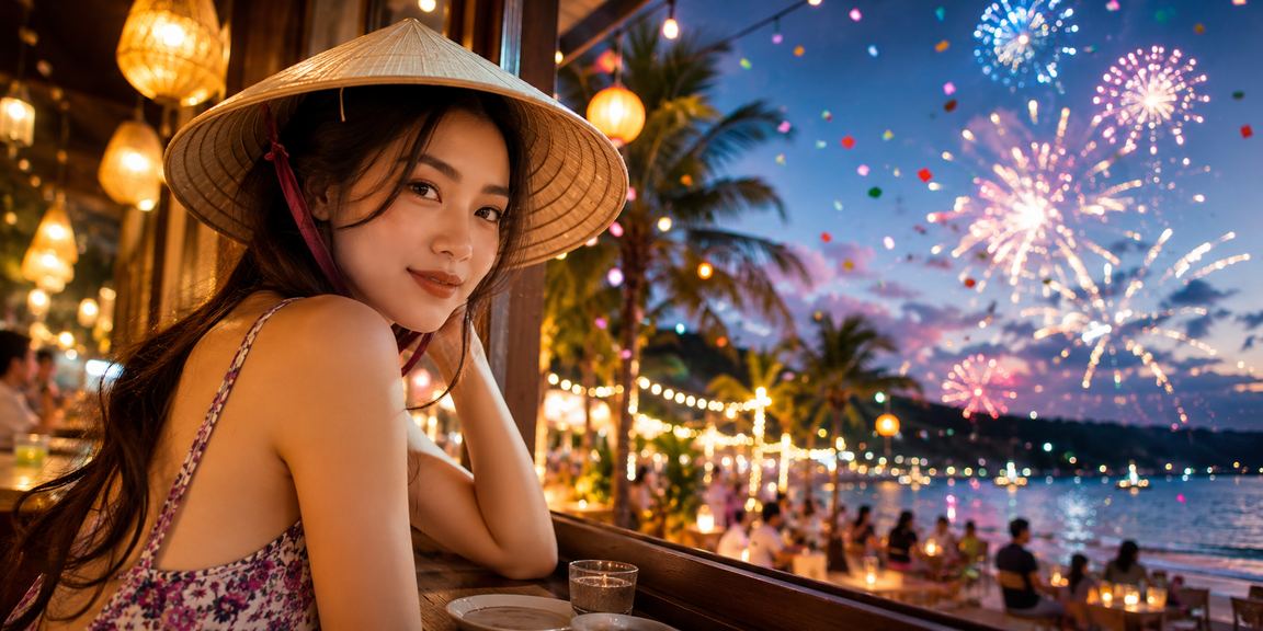 Cảnh thanh toán trực tuyến bên bờ biển Phú Quốc với phương thức nội địa